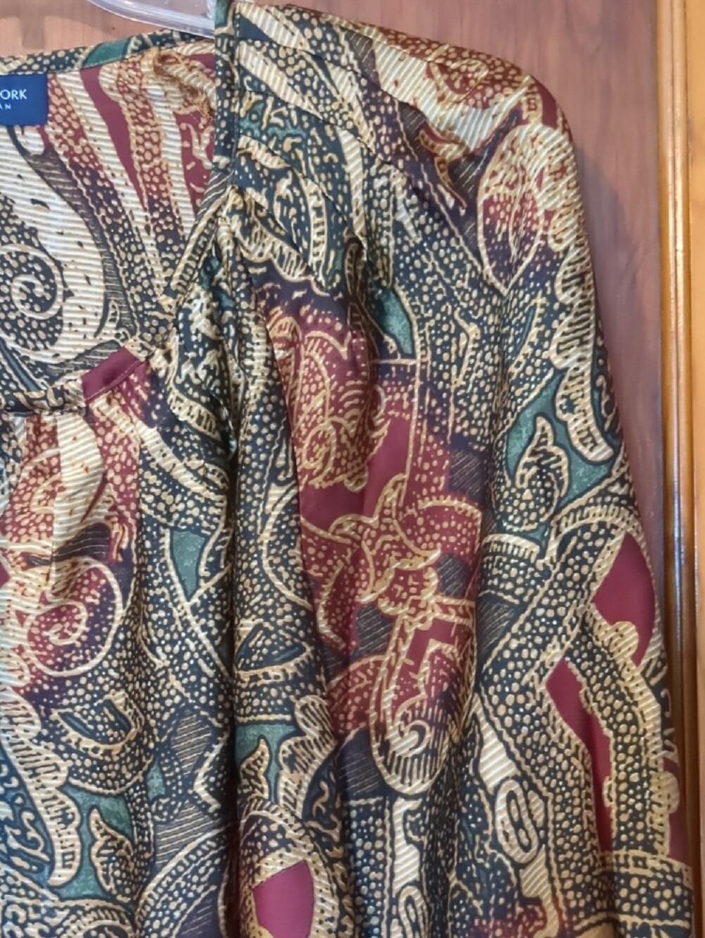 Jones New York Multicolor Paisley Print Blouse - Burgundy, Gold, Green, Black - Picture 3 of 3